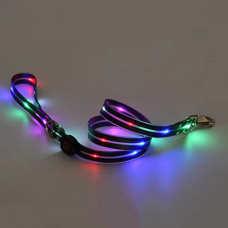 Dog Colorful Led Dog Luminous Collar Rechargeable Luminous Dog Rope Nylon Pvc Wrapped Tape Pet Luminous Collar
