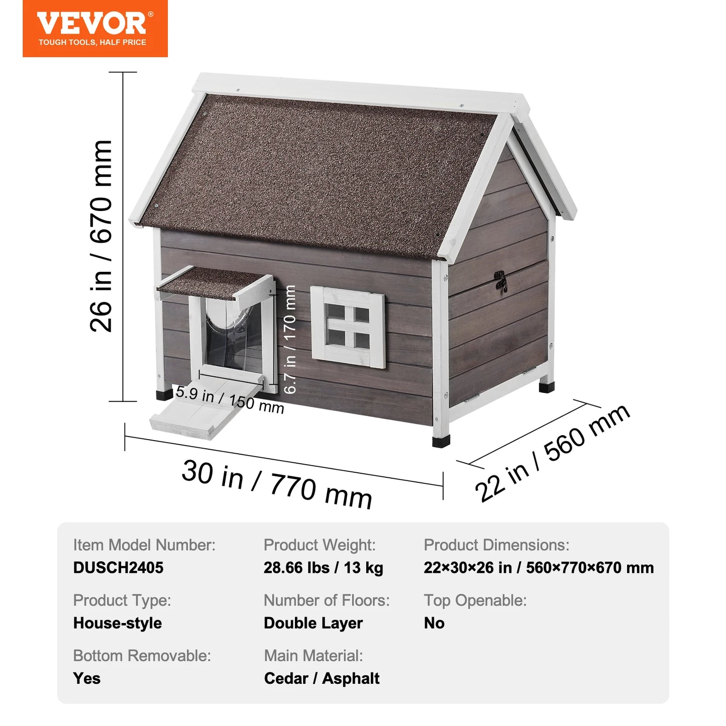 SucceBuy Weatherproof Cedar Outdoor Cat House – Multi-Cat Feral Shelter with Side Door (22"×30"×26") - Bdba PK