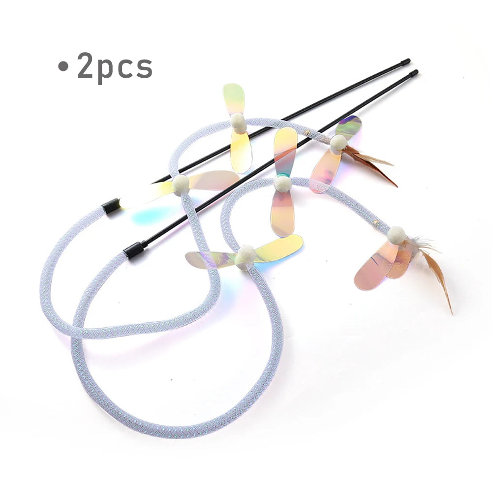 2pcs Spring Hose Feather Sequins Cat Teaser Stick Cat Rod Kitten Pet Toys