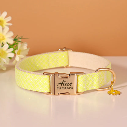 Bling Nylon Custom Dog Collar Cute Flower Tag Dog Collars Engraving Pet Name ID Buckle Necklace For Small Large Dogs Chihuahua