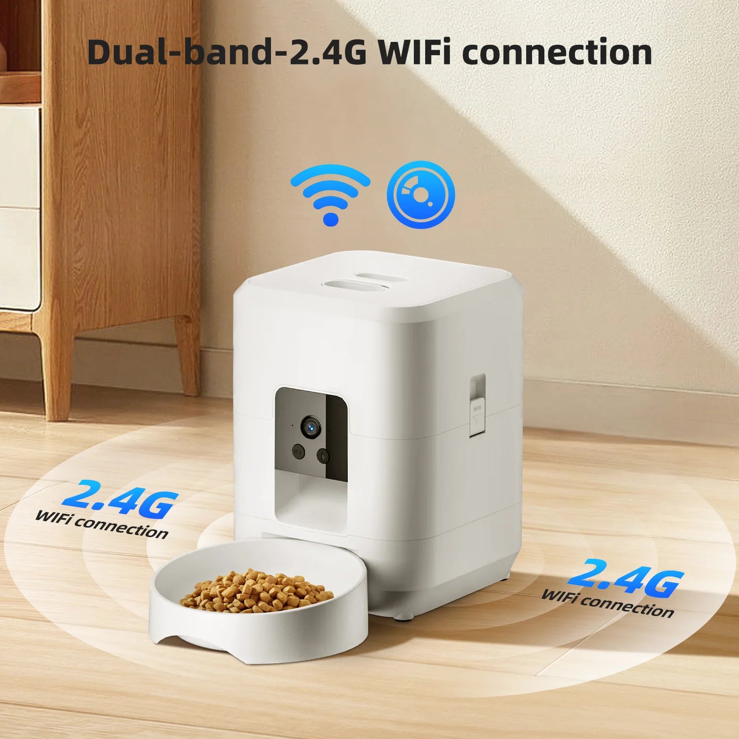 2L Automatic Pet Feeder Cat Smart Pet Feeder Wi-Fi & Camera Controlled feeder Dog & Cat Food Dispenser Remote App (No 5V 2A plug - Bdba PK