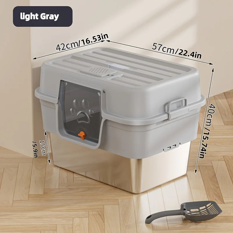 XL Enclosed Cat Litter Box with Stainless Steel Base, Odor Control & Anti-Splash, Easy Clean Removable Top for Large Breed Cats