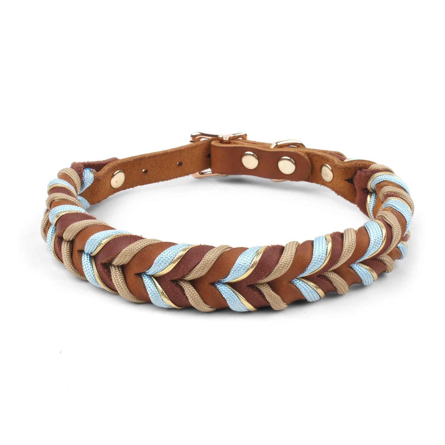 Brown Leather Dog Collar And Leashes Suit Woven Patterns Beautiful Durable Nylon Orange Colors Rope Hand Free Design 2026 New