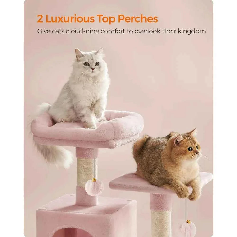 Tall Multi Level Cat Tree Condo with Scratching Posts Perches Caves Hammock and Toys