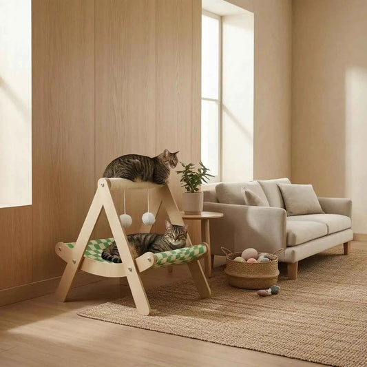 Double Cat Sling Bed Rope Hung Pet Furniture Stable Structure for Indoors