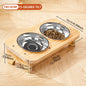 Pet Ceramic Bowl/Stainless Steel Bowl and Wooden Bowl Stand Set, Cat Bowl with Slightly Tilted Stand, Cat and Dog Supplies