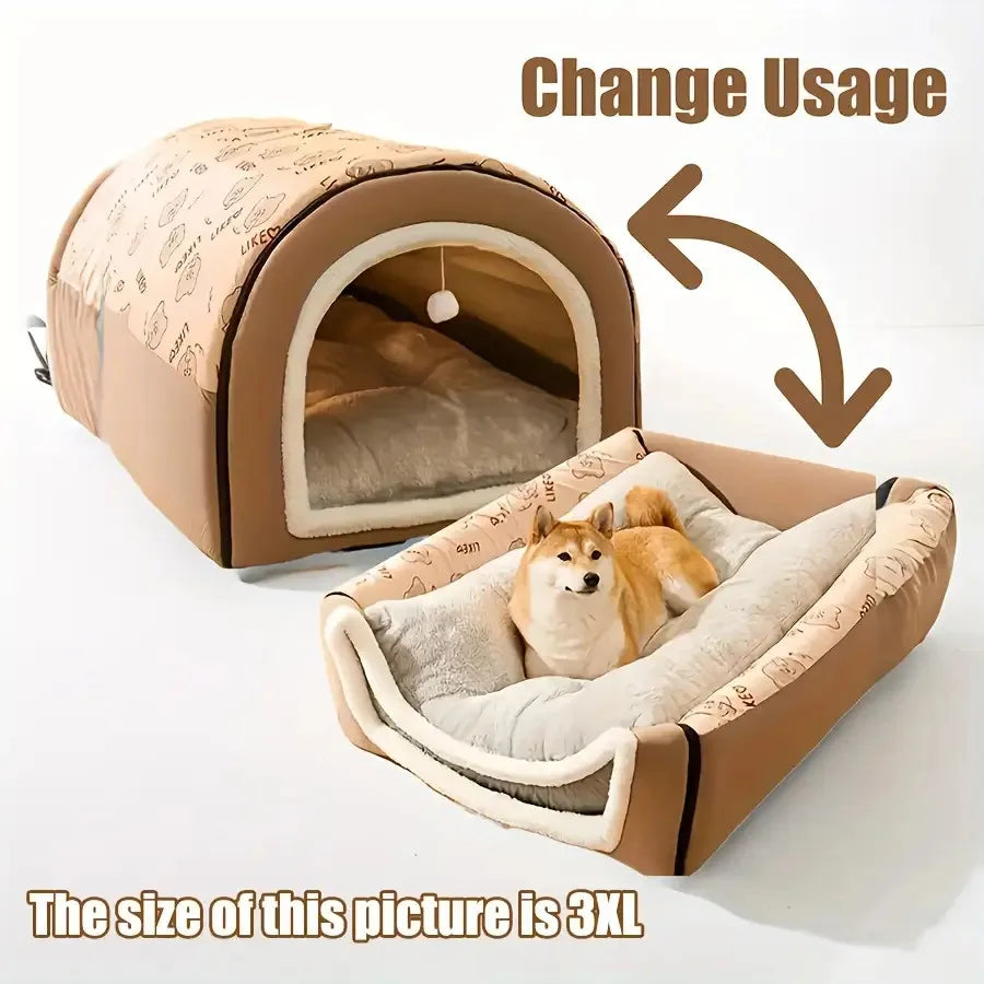 All-In-One Pet Shelter for Cats And Dogs | Dual-Function Design (Cat Bed + Dog House) with Play Ball | Convenient Handle for Eas