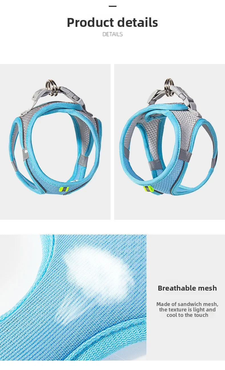 Pet Things Cat Accessories Cute Adjustable Cat Collar and Leash Set for Walking Safe Reflective Soft Comfortable Vest - Bdba PK