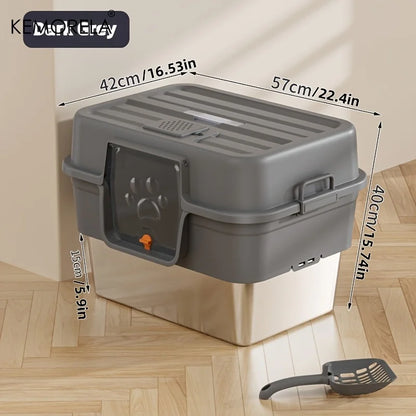 XL Enclosed Cat Litter Box with Stainless Steel Base, Odor Control & Anti-Splash, Easy Clean Removable Top for Large Breed Cats