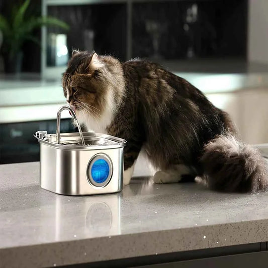 3.2 Stainless Steel L Pet Water Fountain with LED Indicator and Visual Water Level to Keep Cats and Small Dogs’ Water Fresh
