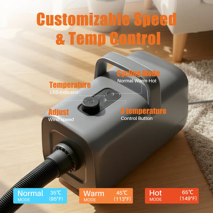 JHK 5-piece Pet Blow Dryer Grooming Vacuum Kit  4 Nozzles 6.5 FT Cord for Low Noise Dog Hair Dryer with Adjustable Cool-Warm-Hot