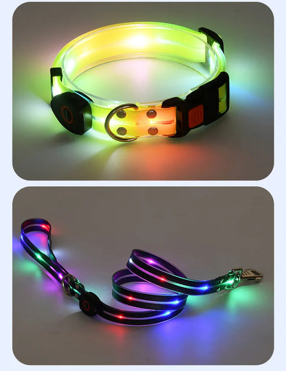 Dog Colorful Led Dog Luminous Collar Rechargeable Luminous Dog Rope Nylon Pvc Wrapped Tape Pet Luminous Collar
