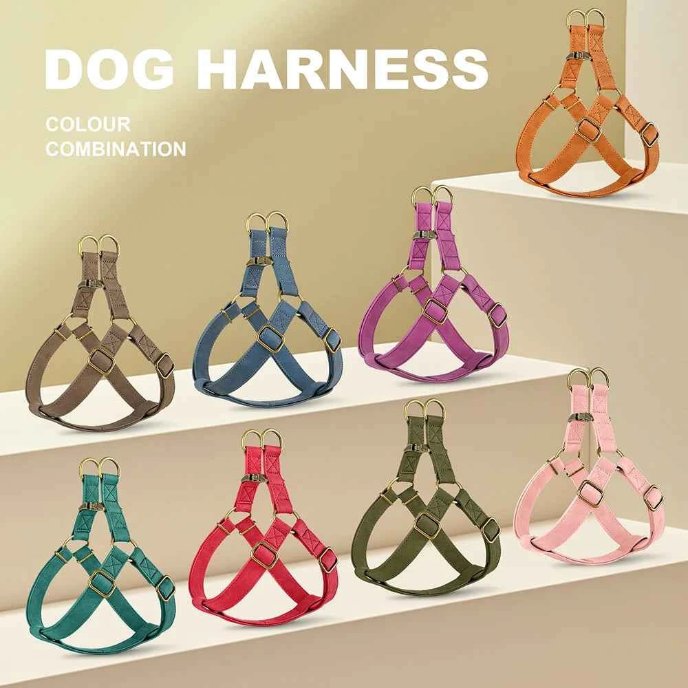 Free Personalized Dog Harness Leash Set PU Leather Dogs Harness Engraved ID Buckle Necklace for Small Medium Large Dogs Pitbull