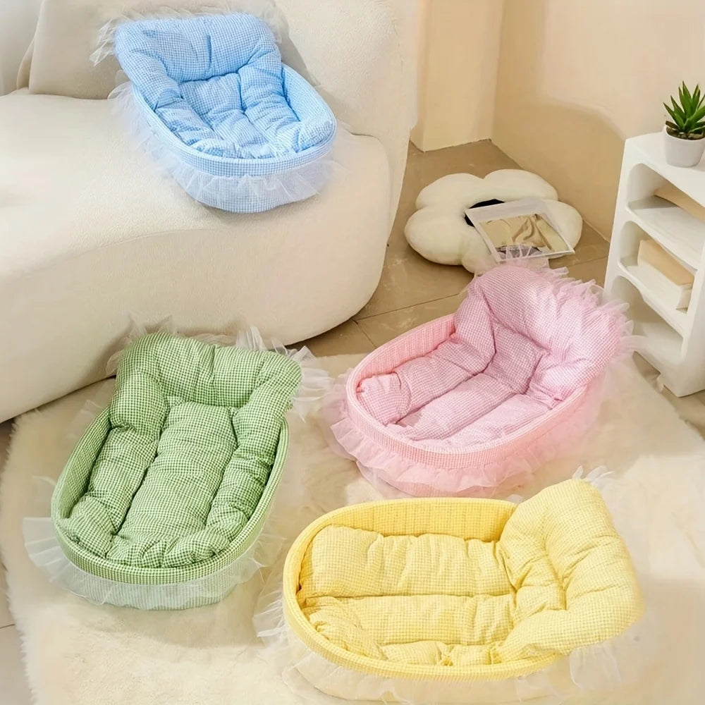 Lace-Trimmed Princess Pet Bed – Soft Oval Plush Winter Bed for Small Dogs & Cats - Bdba PK
