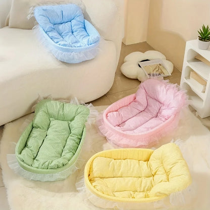 Lace-Trimmed Princess Pet Bed – Soft Oval Plush Winter Bed for Small Dogs & Cats - Bdba PK