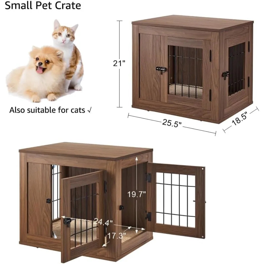 Furniture Style Dog Crate – Indoor Wood & Wire Pet Kennel with End Table Top
