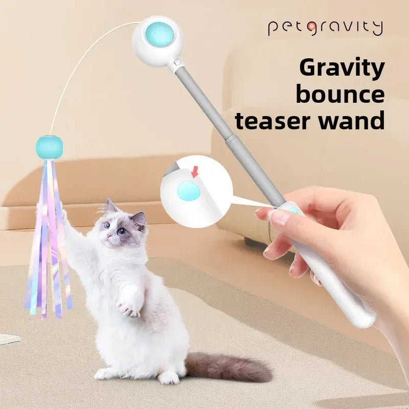 Gravity Cat Wand Interactive Feline Toy Self Play Feather Bell Catnip Kitten Entertainment Pet Accessory Playtime Wand Fun Toy