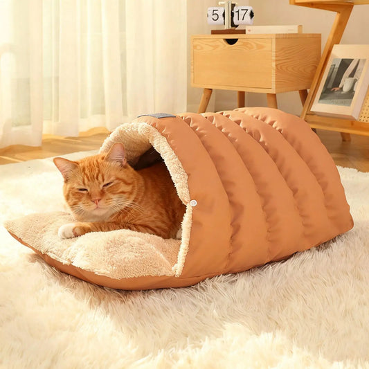 Semi Enclosed Pet Cave Bed Warm Comfortable Windproof Sleeping Sack Washable Pet Nest for Cats Small Dogs Indoor Outdoor