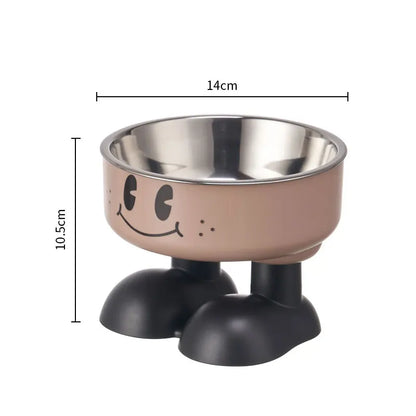 Pet Bowl A smiling face high-legged, fashionable stainless steel large-capacity dog bowl for feeding and water, neck-protectin