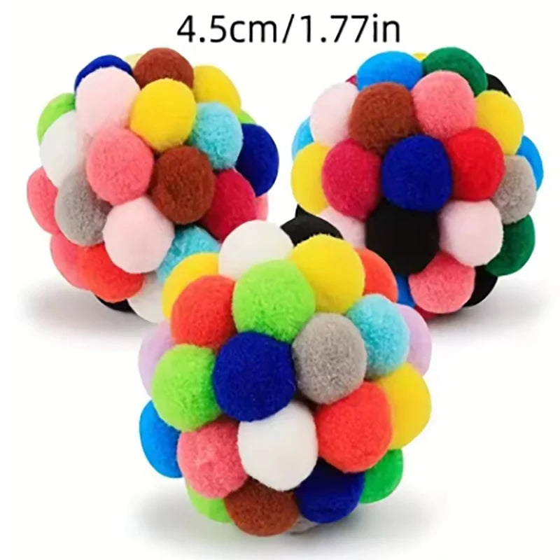 Colourful Plush Bell Ball Cat Toy – Interactive Kitten Toy Set (1pc & 3pc, Small & Large) - Bdba PK