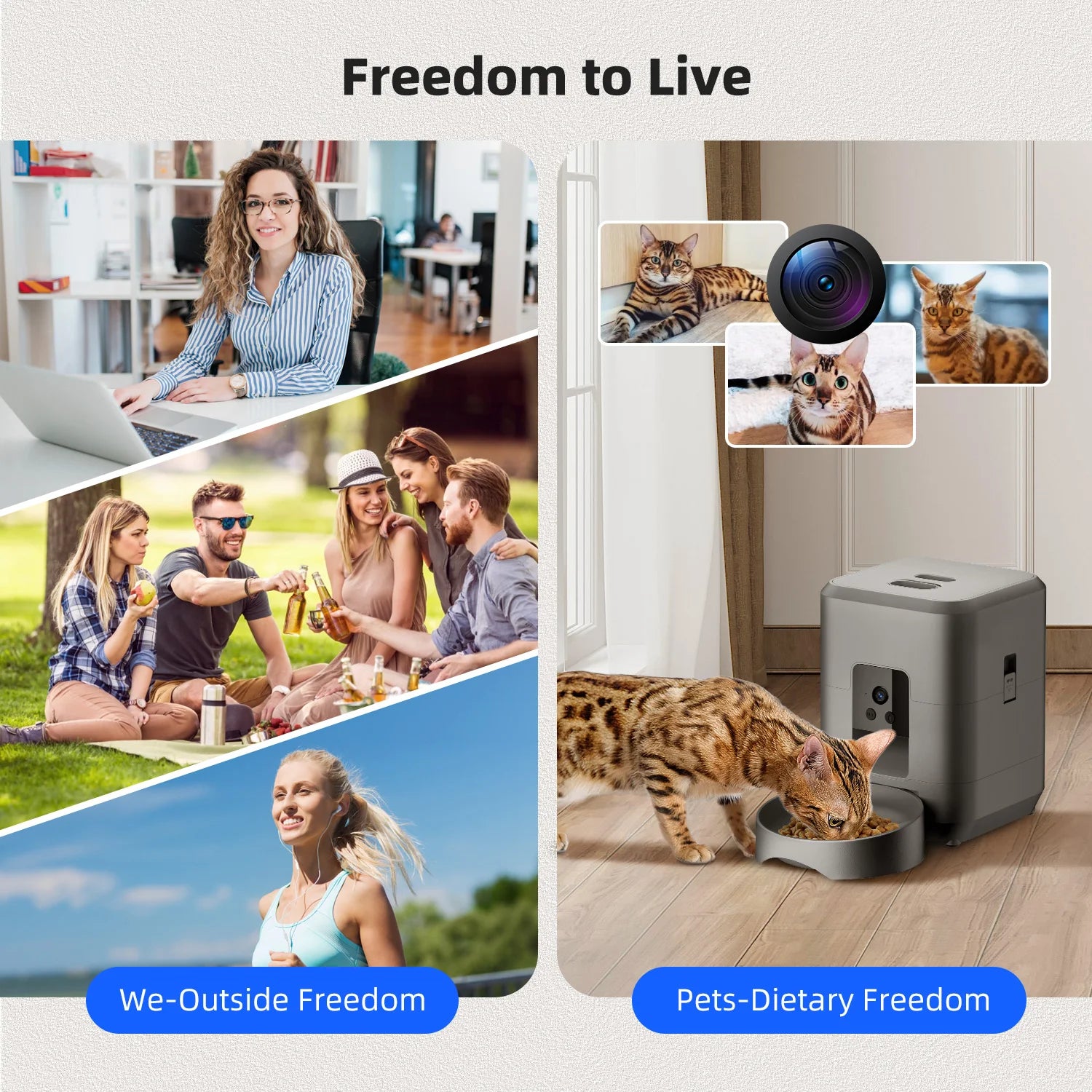 2L Automatic Pet Feeder Cat Smart Pet Feeder Wi-Fi & Camera Controlled feeder Dog & Cat Food Dispenser Remote App (No 5V 2A plug - Bdba PK
