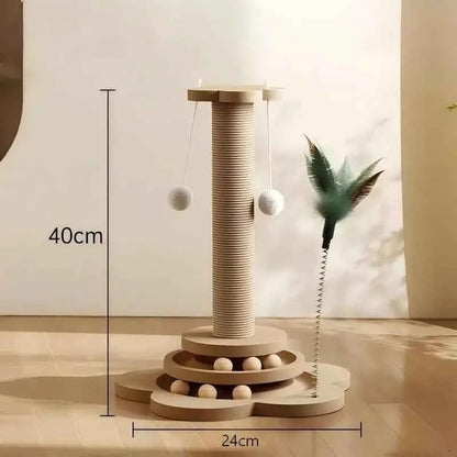 Pet Cat Toy Solid Wood Cat Turntable Funny Cat Stick Balls Durable Sisal Scratching Board Cat Supplies Cat Grab Column