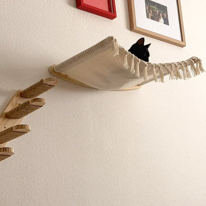 Wall-Mounted Cat Stairs Cat Scratching Posts Hammock Moon House Indoor Cat Gym Cats Furniture for Kittens Climbing and Sleeping