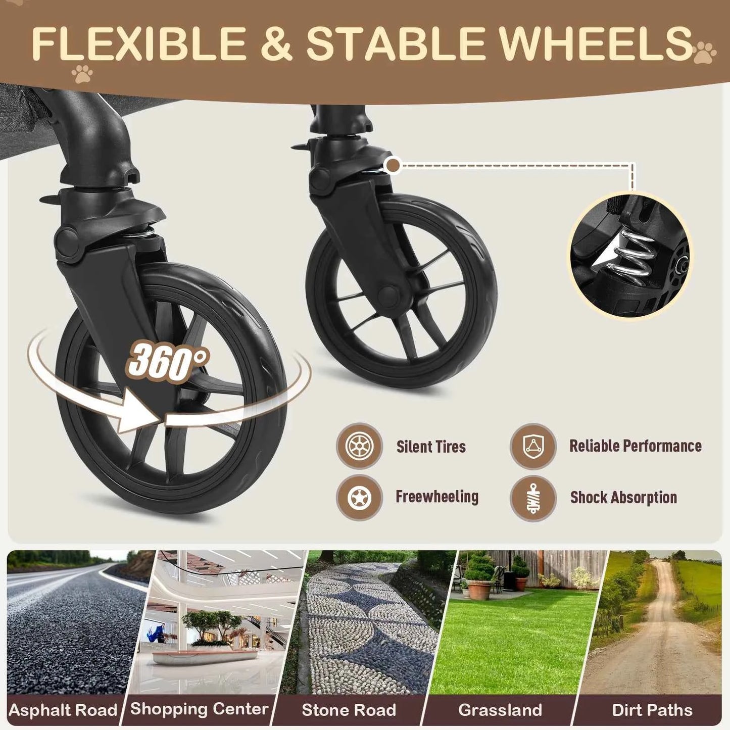 Portable Lightweight Pet Stroller for Medium Dogs - Smooth-Ride 4-in-1 Car Seat Combo with Detachable Carrier Rubber Wheels Quick-Folding for Seniors Cats