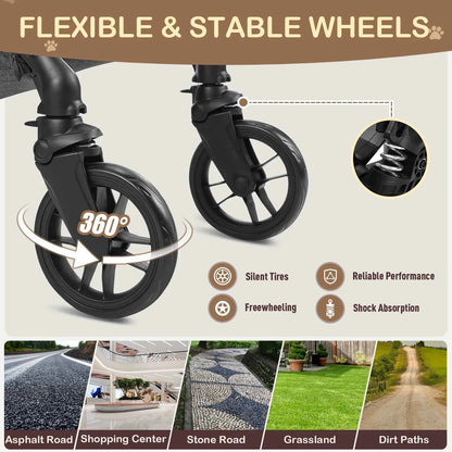 Portable Lightweight Pet Stroller for Medium Dogs - Smooth-Ride 4-in-1 Car Seat Combo with Detachable Carrier Rubber Wheels Quick-Folding for Seniors Cats
