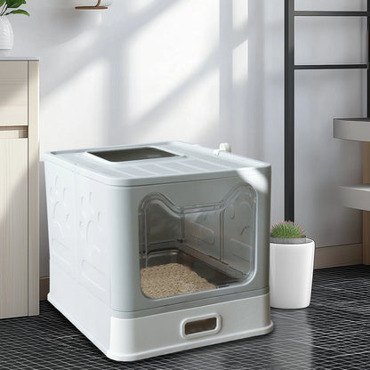 Bingopaw Stainless Steel Cat Litter Box with Lid Front Entry and Top Exit Toilet Box with Litter Scoop for Kittens,Easy Cleaning