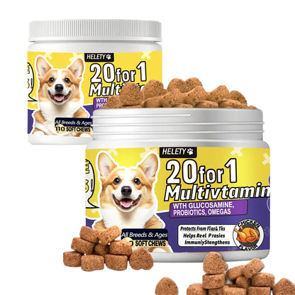 20-in-1 Dog Multivitamin Soft Chews Skin Coat Immune Gut Health Support Vitamins Minerals Omega-3 Iron Zinc Supplement for Dogs