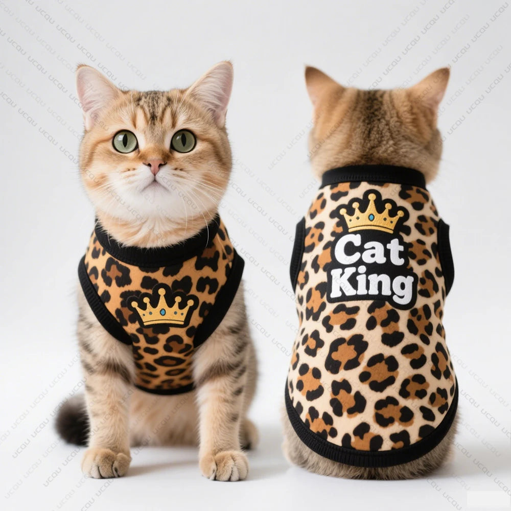 2025 Pet Cat Clothing Cat Vest Summer Cool Clothing Features "Cat King" Leopard Pattern Exclusive for Cute Pets Cat Lovers