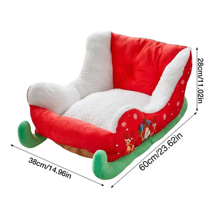 Christmas Sleigh Dog Bed Festive Plush Cozy Nest Insulated Winter Accessories Dog Houses Supplies Habitats Basket House Beds