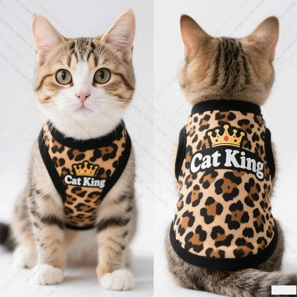 2025 Pet Cat Clothing Cat Vest Summer Cool Clothing Features "Cat King" Leopard Pattern Exclusive for Cute Pets Cat Lovers