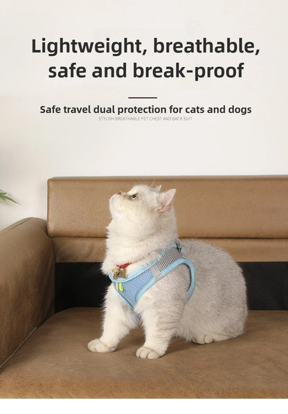 Pet Things Cat Accessories Cute Adjustable Cat Collar and Leash Set for Walking Safe Reflective Soft Comfortable Vest - Bdba PK