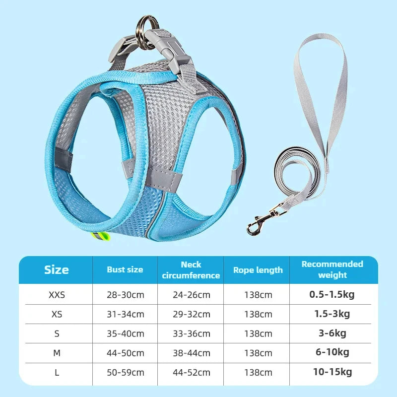 Pet Things Cat Accessories Cute Adjustable Cat Collar and Leash Set for Walking Safe Reflective Soft Comfortable Vest - Bdba PK