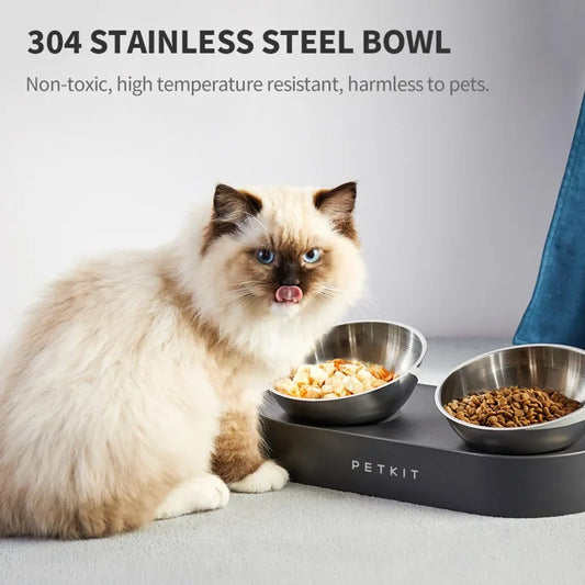 PETKIT Stainless Steel Pet Adjustable Feeding Bowl Double Feeder Bowls Water Cup Cat dog Drinking Bowls for pets feeding - Bdba PK