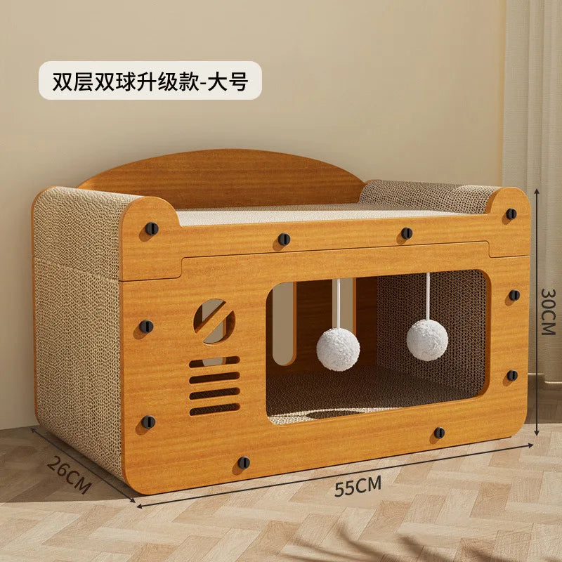 Cardboard Cat Scratcher House Lounge Bed Hideout Durable Furniture Protector Cat Play House for Indoor Cats Rest Exercise