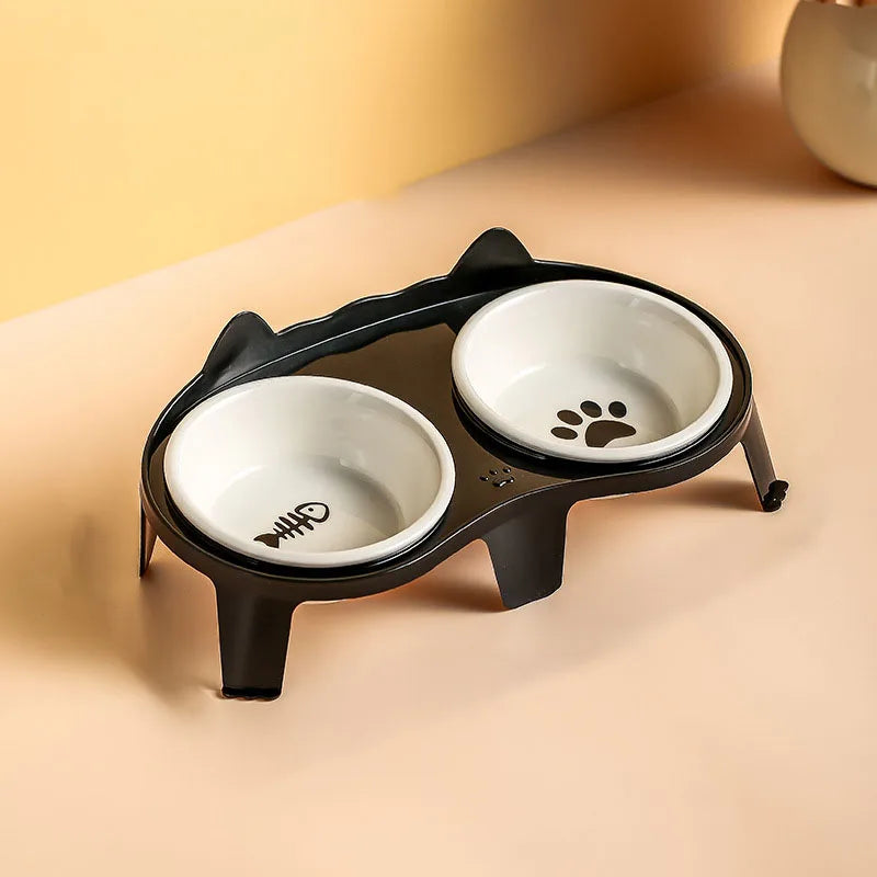 Ceramic Cat Bowl Double Bowl - Elevated Slanted Pet Food Water Bowls, High-Quality Kitten Feeding Drinking Bowls, Pet Supplies - Bdba PK