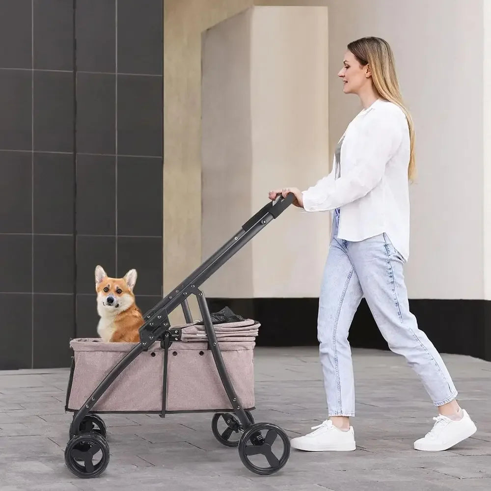 Double Decker Pet Stroller with 4 Heavy-Duty Wheels and Adjustable Handle for Small to Medium Dogs