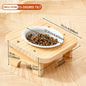 Pet Ceramic Bowl/Stainless Steel Bowl and Wooden Bowl Stand Set, Cat Bowl with Slightly Tilted Stand, Cat and Dog Supplies