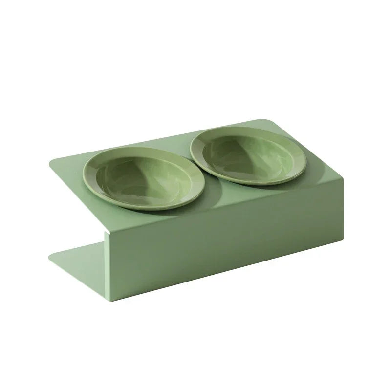 Cat Double Ceramic Bowl with Iron Stand Pet Elevated Raised Food Water Bowls Small Dogs Drinking Eating Feeding Supplies - Bdba PK