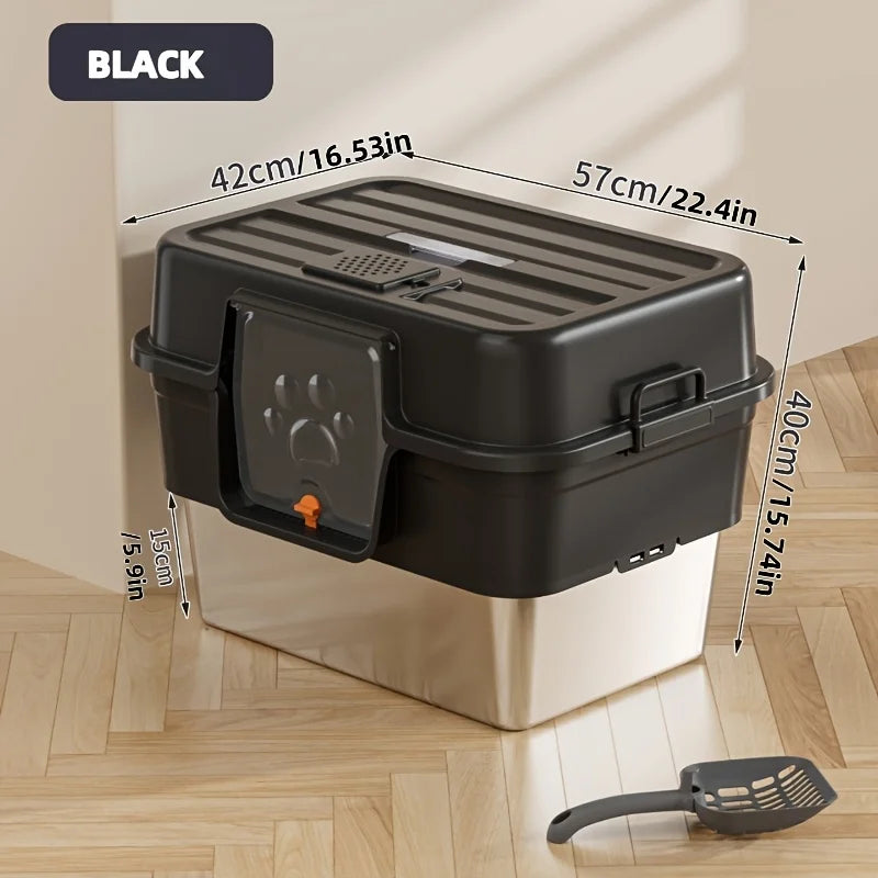 XL Enclosed Cat Litter Box with Stainless Steel Base, Odor Control & Anti-Splash, Easy Clean Removable Top for Large Breed Cats