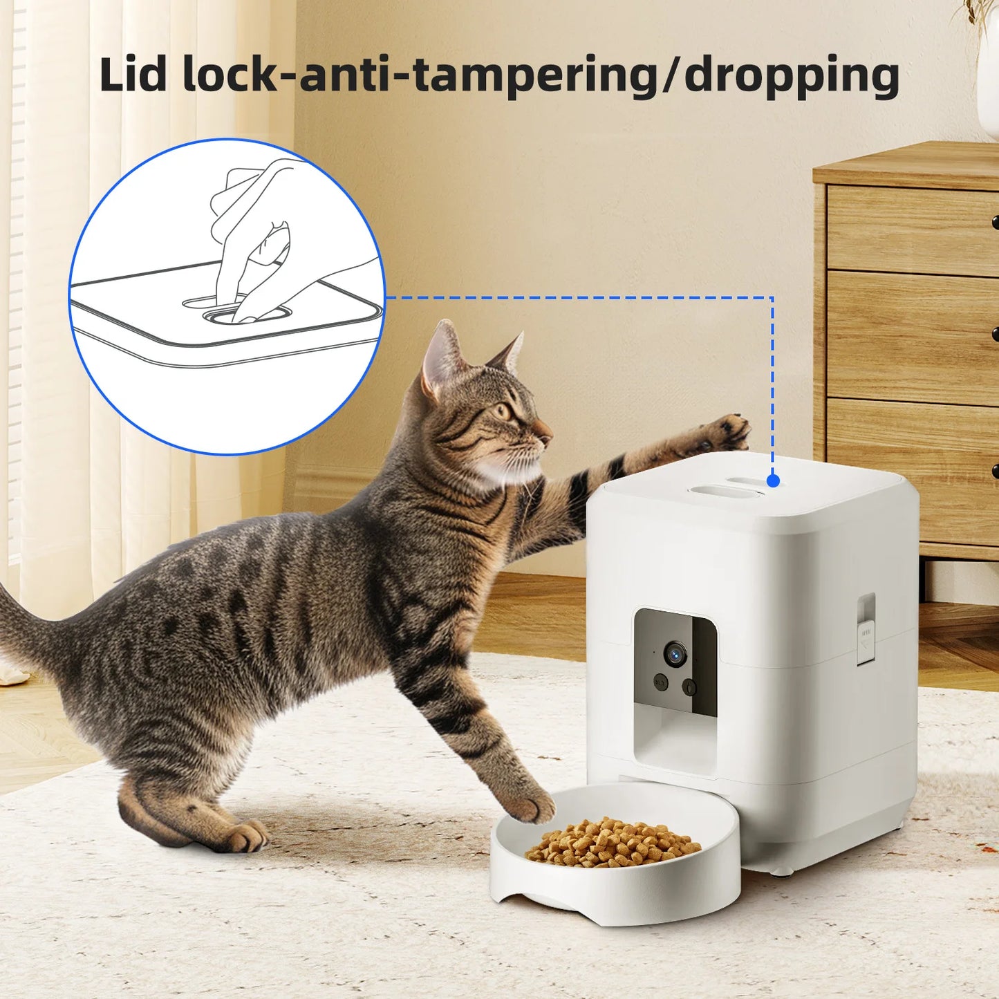 2L Automatic Pet Feeder Cat Smart Pet Feeder Wi-Fi & Camera Controlled feeder Dog & Cat Food Dispenser Remote App (No 5V 2A plug - Bdba PK