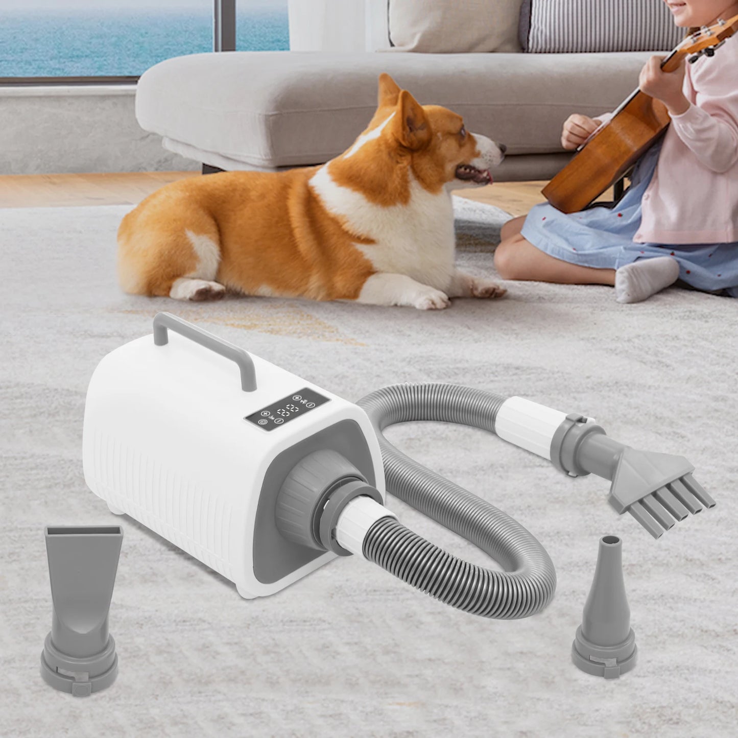 Dog Hair Dryer 120000RPM Dog Grooming Blow Dryer 2100W Pet Grooming Dryer 9 Speed Setting Level for use in Private Homes/Pet Stores/Pet Hospitals