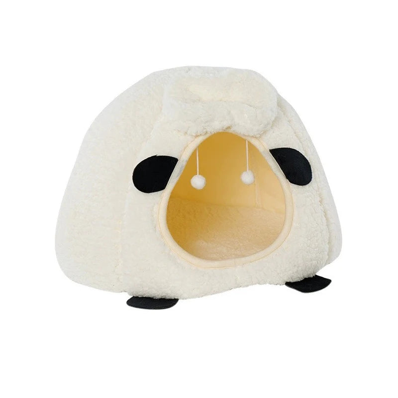BOOTEELY Winter Warm Sheep Shape Cat Villa Semi-Closed Three-Dimensional Cat House Four Seasons Universal Cat Bed