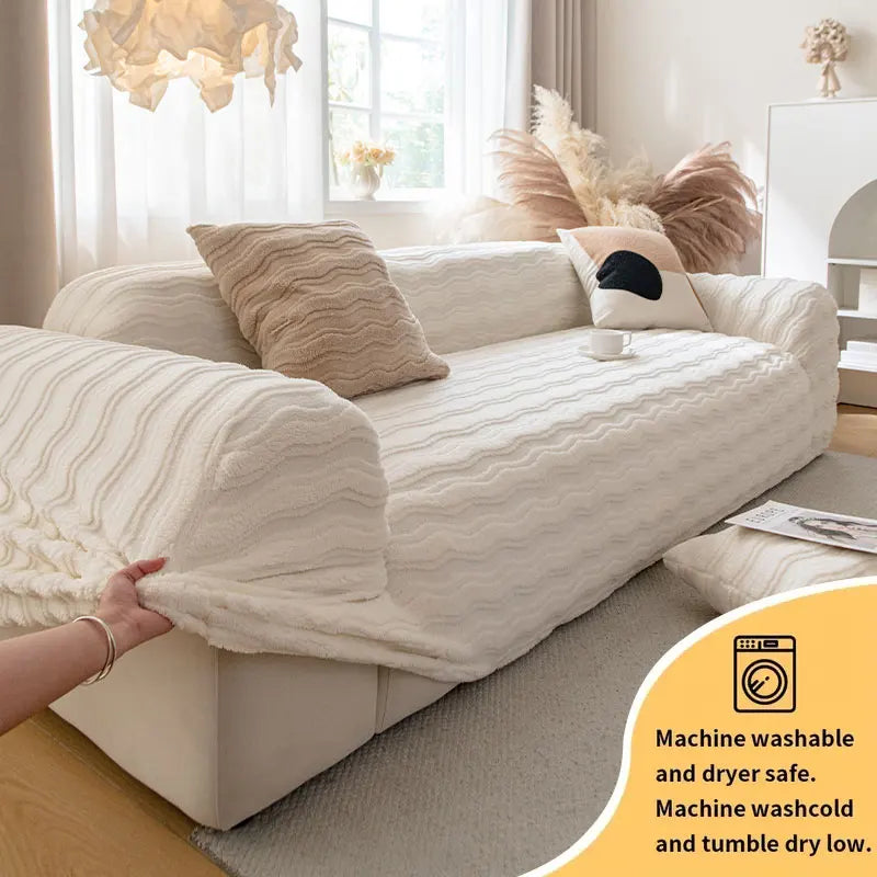 1PC-Plush sofa cover, winter thickened 2025 new cream style sofa cover, all inclusive universal anti cat scratch cover cloth