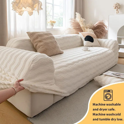 1PC-Plush sofa cover, winter thickened 2025 new cream style sofa cover, all inclusive universal anti cat scratch cover cloth