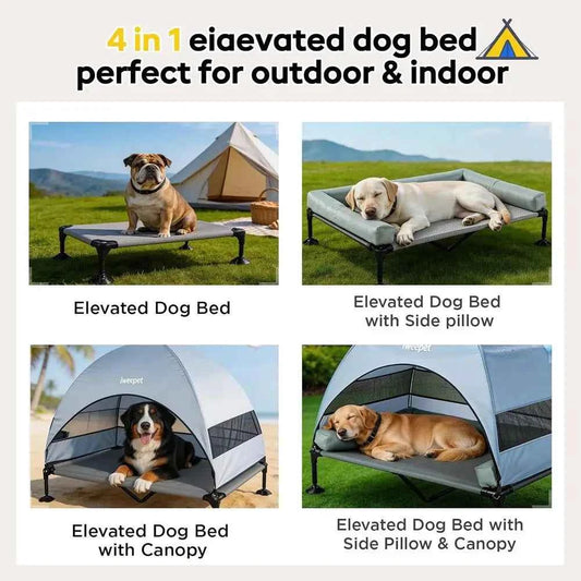 Elevated Dog Bed with Removable Bolster Pillows, Cooling Cot for Outdoor Use, Portable Pet Bed with Carry Bag, Suitable for Pati