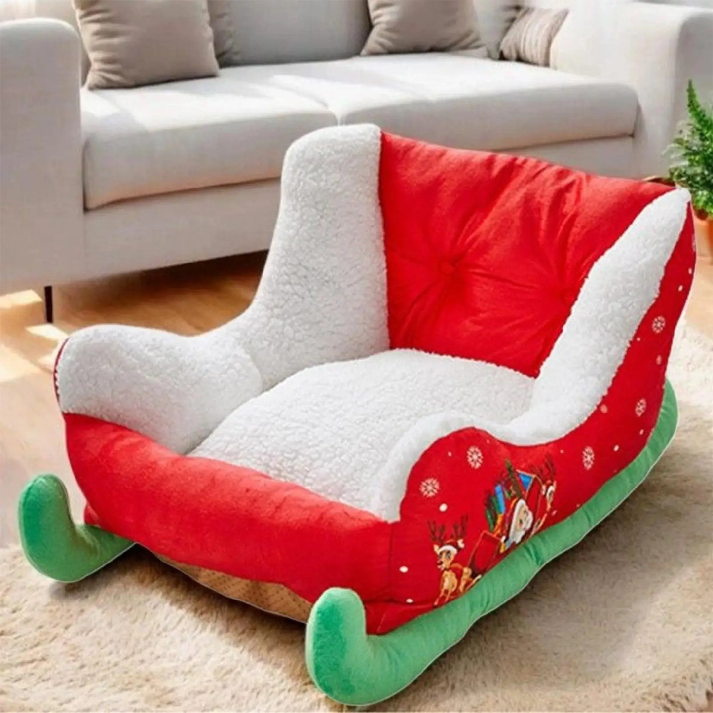 Christmas Sleigh Dog Bed Festive Plush Cozy Nest Insulated Winter Accessories Dog Houses Supplies Habitats Basket House Beds
